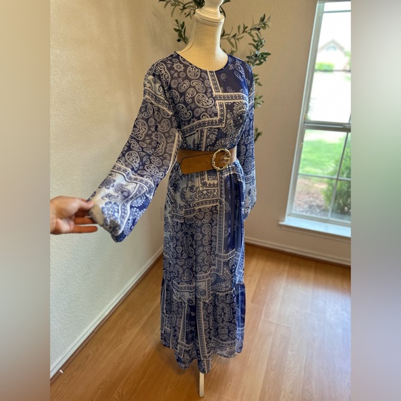 Royal blue bandana long sleeve maxi dress NWTS ✨ size large length 57” - Picture 4 of 10